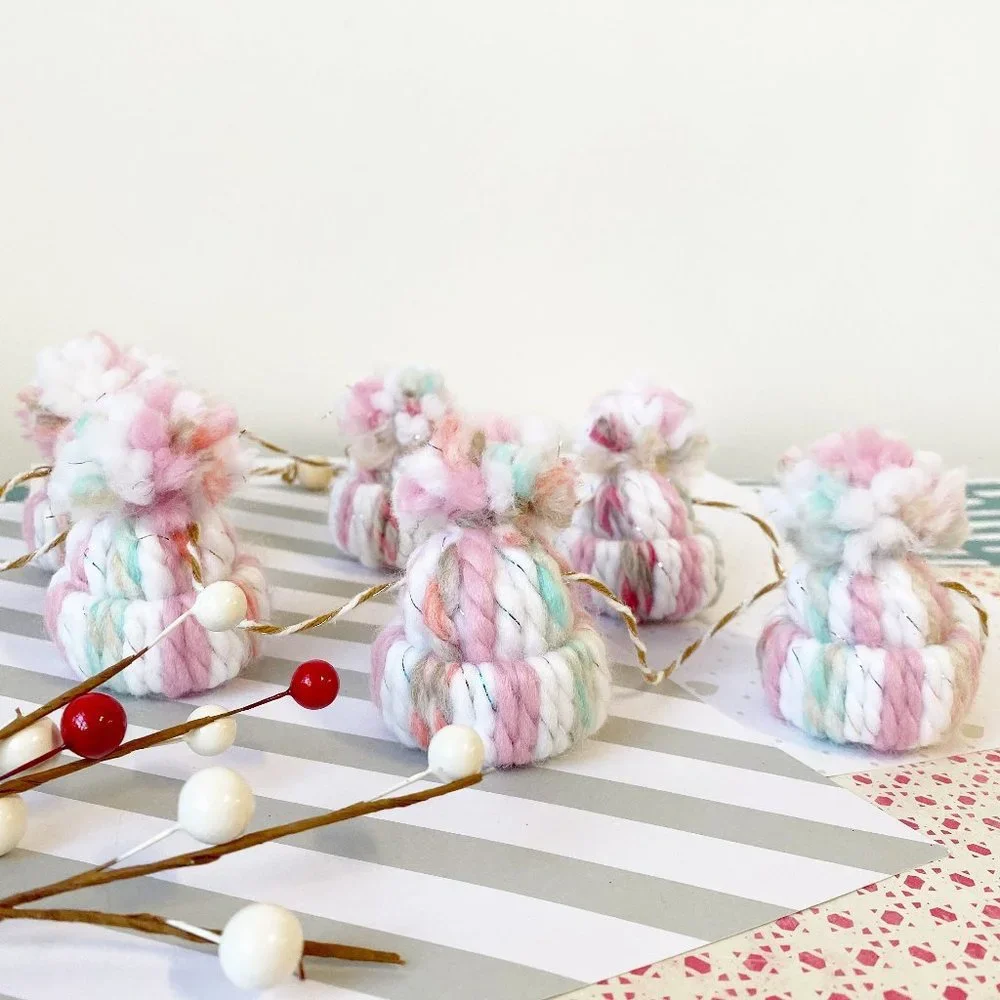 Handmade Winter Mini Knit Beanie Hat Christmas Garland Christmas Decorations